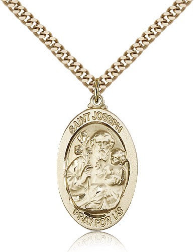 Men's Oval St. Joseph Pray for Us Pendant - 14KT Gold Filled