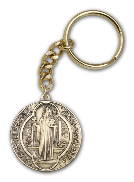 Round St. Benedict Keychain - Gold Tone
