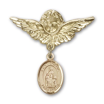 Pin Badge with St. Sophia Charm and Angel with Larger Wings Badge Pin - Gold Tone