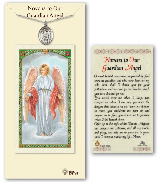Guardian Angel Medal in Pewter with Prayer Card - Silver tone