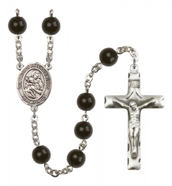 Men's Our Lady of the Precious Blood Silver Plated Rosary - Black