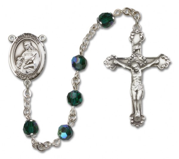 St. Agnes of Rome Sterling Silver Heirloom Rosary Fancy Crucifix - Emerald Green