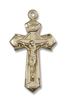 Point Tip Geometric Crucifix Pendant - 14K Solid Gold