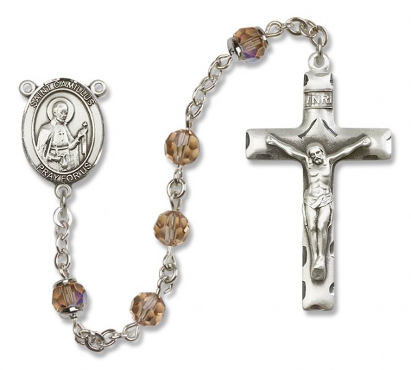 St. Camillus of Lellis Sterling Silver Heirloom Rosary Squared Crucifix - Topaz