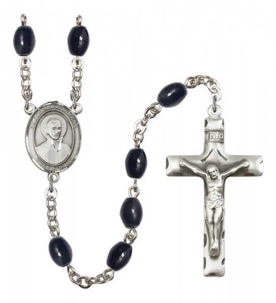 Men's St. John Berchmans Silver Plated Rosary - Black Oval