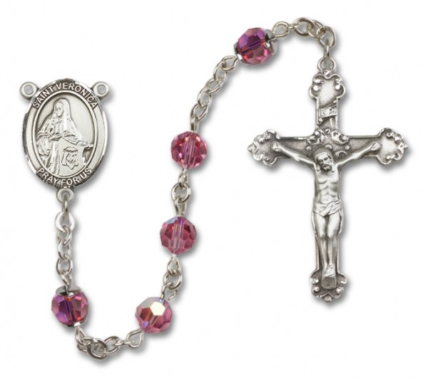 St. Veronica Sterling Silver Heirloom Rosary Fancy Crucifix - Rose