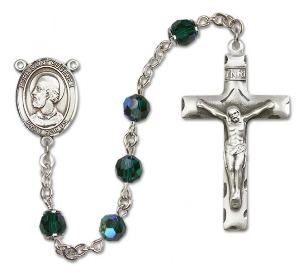 Pope Saint Eugene I Sterling Silver Heirloom Rosary Squared Crucifix - Emerald Green
