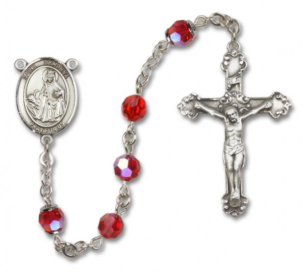 St. Dymphna Sterling Silver Heirloom Rosary Fancy Crucifix - Ruby Red