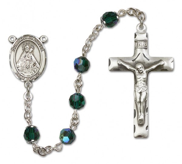 Our Lady of Olives Sterling Silver Heirloom Rosary Squared Crucifix - Emerald Green
