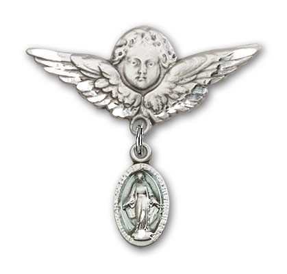 Pin Badge with Blue Miraculous Charm and Angel with Larger Wings Badge Pin - Silver | Blue