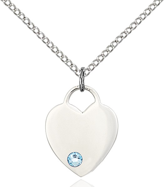 Small Heart Shaped Pendant with Birthstone Options - Aqua