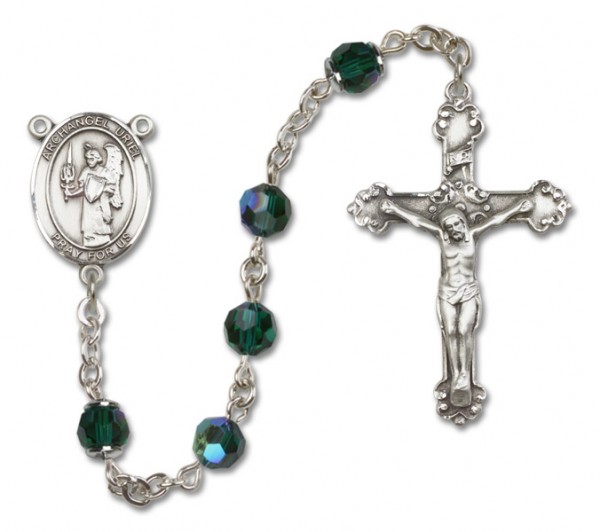 St. Uriel Sterling Silver Heirloom Rosary Fancy Crucifix - Emerald Green