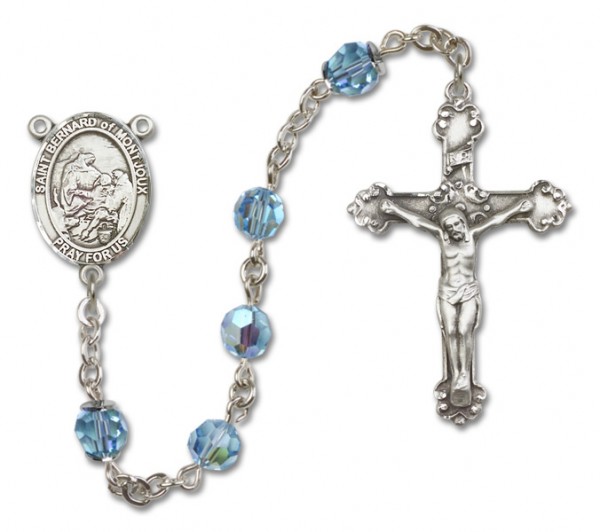 St. Bernard of Montjoux Sterling Silver Heirloom Rosary Fancy Crucifix - Aqua