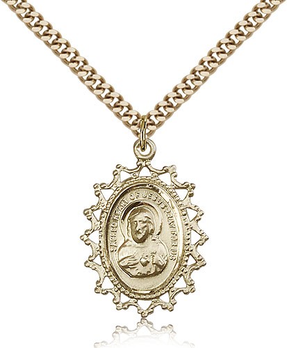 Pointed Tip Scapular Medal Necklace - 14KT Gold Filled