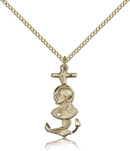 Sacred Heart Anchor Cross Pendant - 14KT Gold Filled