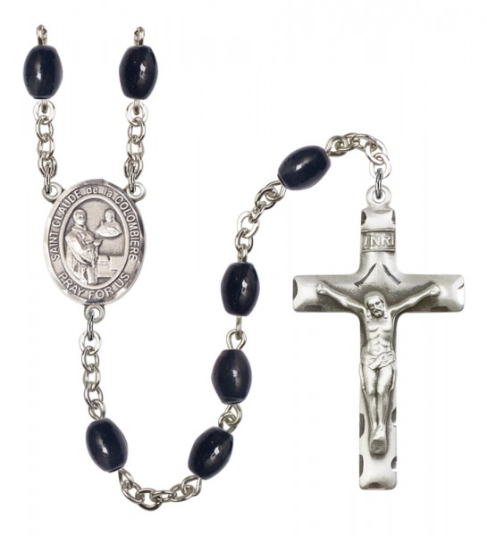 Men's St. Claude de la Colombiere Silver Plated Rosary - Black Oval
