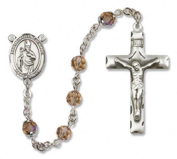 St. Augustine of Hippo Sterling Silver Heirloom Rosary Squared Crucifix - Topaz