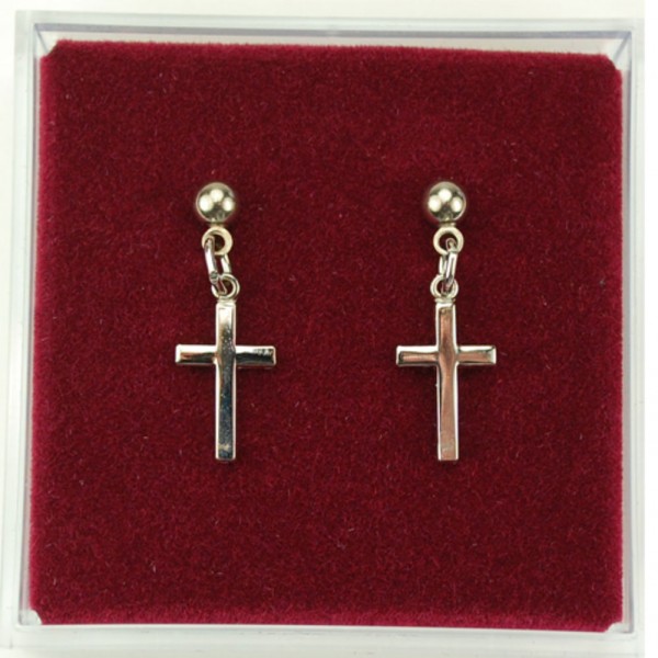 Plain Cross Dangle Earrings - Silver tone