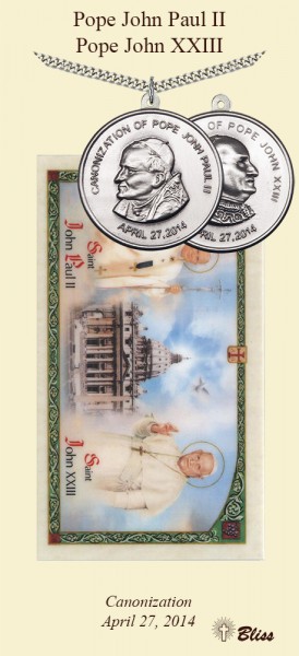 Popes John Paul II &amp; John XXIII Prayer Card - Pewter