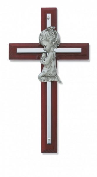 Praying Girl Cherry Wood Wall Cross 6&quot;H - Cherry Wood