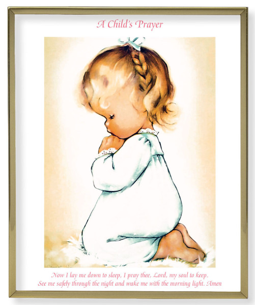 Praying Girl 8x10 Gold Trim Plaque - Full Color