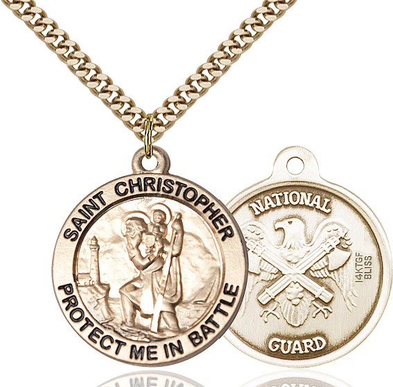 Protect Me In Battle Round St. Christopher National Guard Necklace - 14KT Gold Filled