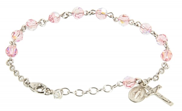 Rosary Bracelet - Sterling Silver with Light Rose Swarovski Beads - Light Rose