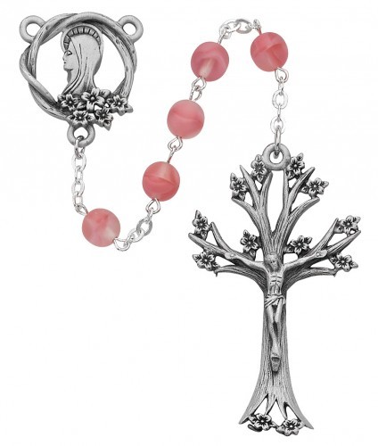 Rose Glass Dogwood Rosary - Rose