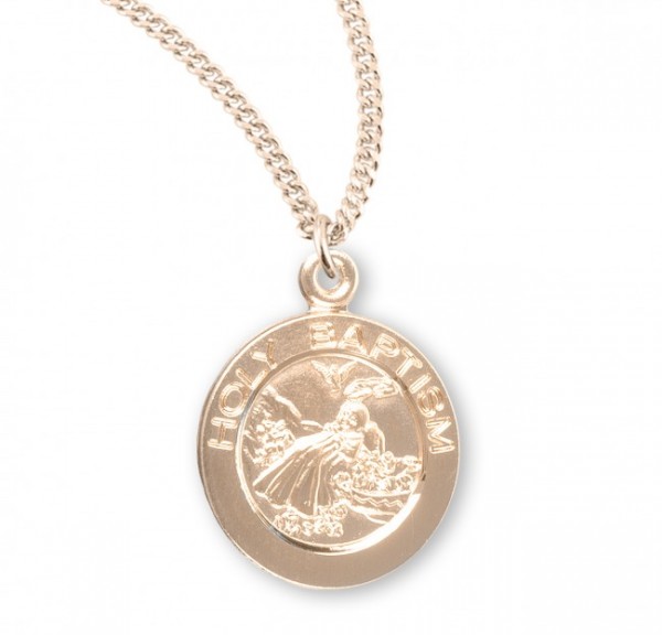 Round Holy Baptism Pendant with Chain - Gold Plated