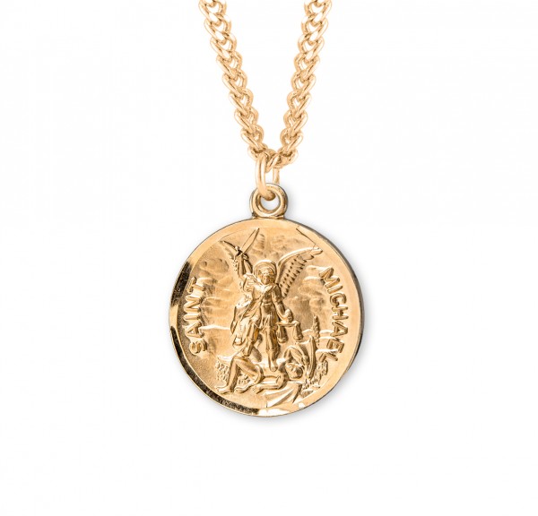 Men's Round St. Michael Medal - Gold Plated