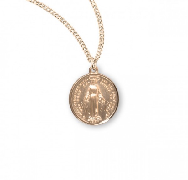 Round Sterling Silver Miraculous Medal with Chain - Gold Plated