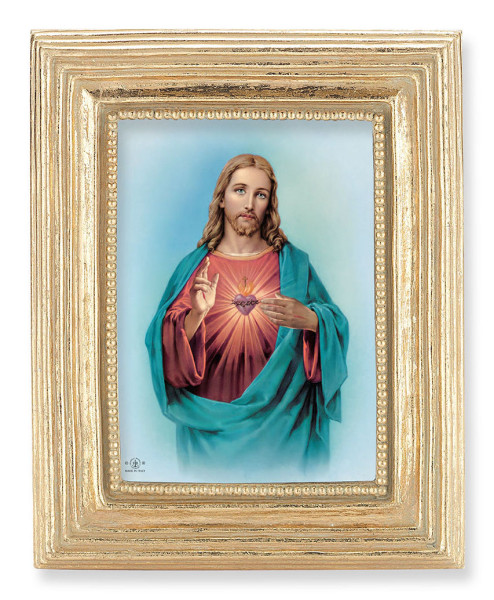 Sacred Heart of Jesus 2.5x3.5 Print Under Glass - Gold