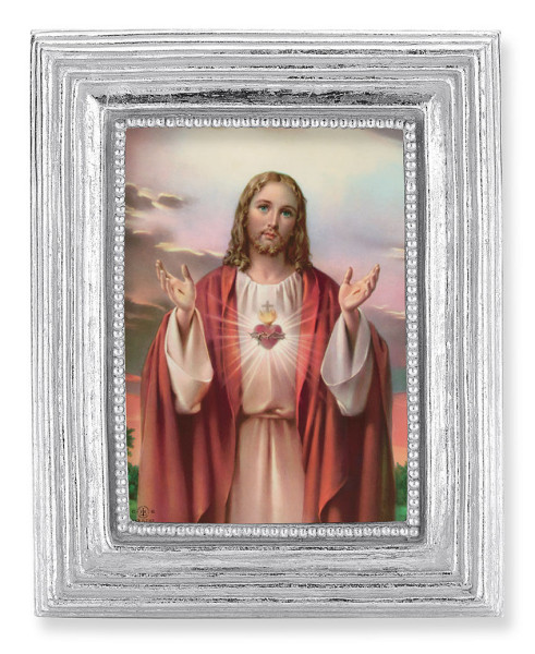 Sacred Heart of Jesus 2.5x3.5 Print Under Glass - Silver