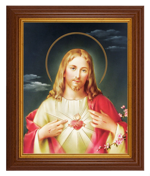 Sacred Heart of Jesus 8x10 Textured Artboard Dark Walnut Frame - #112 Frame