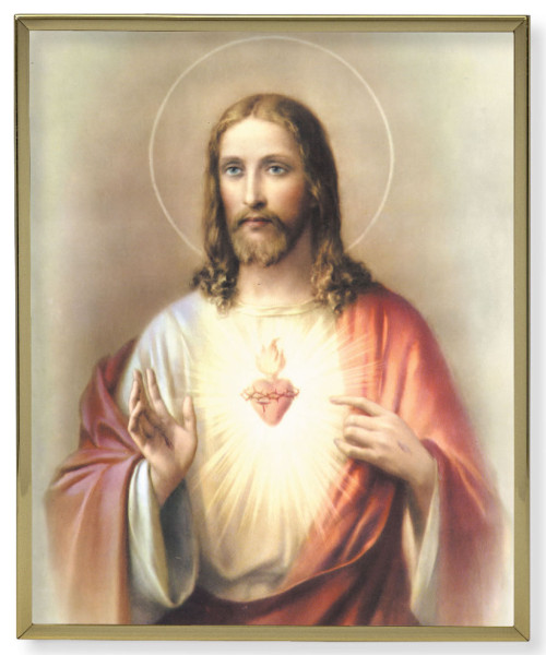 Sacred Heart of Jesus Gold Trim Plaque - 2 Sizes - Full Color