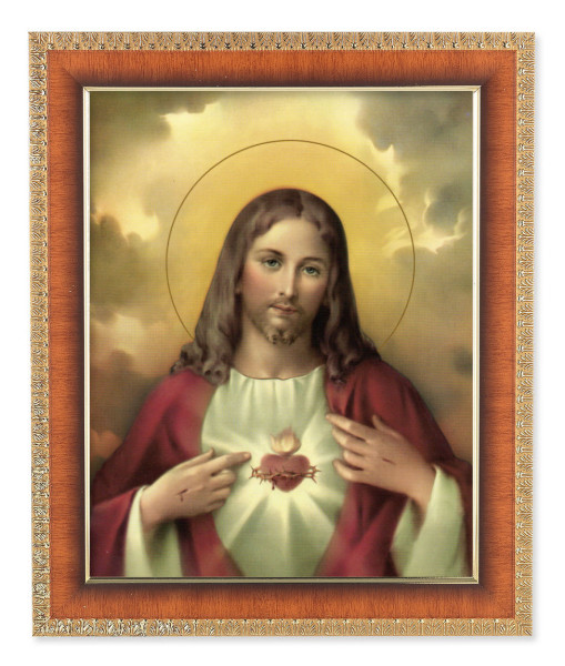 Sacred Heart of Jesus Red and Gold Hues 8x10 Framed Print Under Glass - #122 Frame