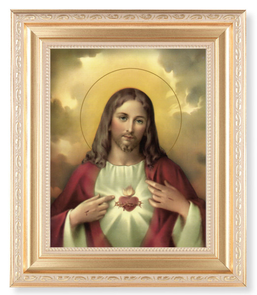 Sacred Heart of Jesus Red and Gold Hues 8x10 Framed Print Under Glass - #138 Frame