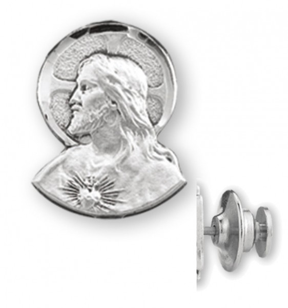 Sacred Heart Lapel Pin Sterling Silver - Sterling Silver