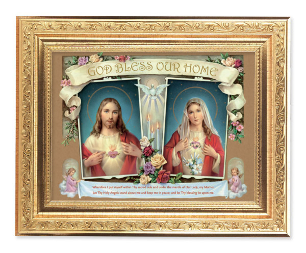 Sacred Hearts House Blessing 6x8 Print Under Glass - #162 Frame