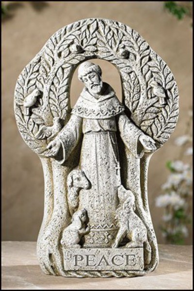 Saint Francis Peace Tree Garden Statue 12.5&quot; High - Stone Finish