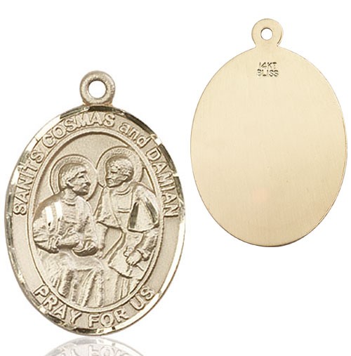 Oval Saints Cosmas &amp; Damian Medal - 14K Solid Gold