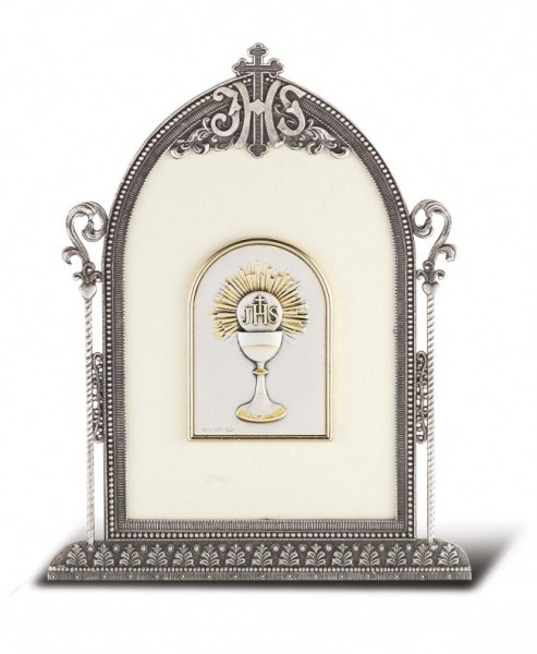 Salerni Sterling Silver First Communion Keepsake Plaque - Antique Silver