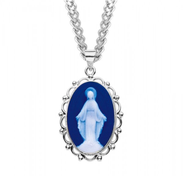 Scallop Edge Miraculous Cameo Necklace - Blue | Silver