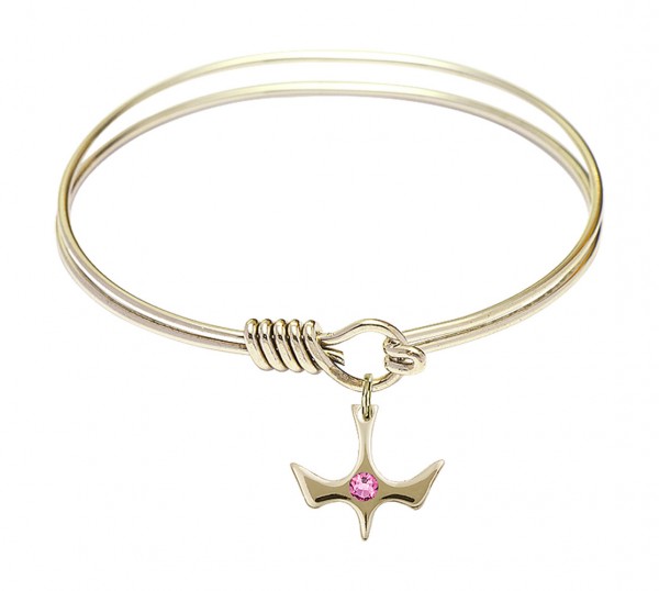 Smooth Bangle Bracelet with a Birthstone Holy Spirit Charm - Rose