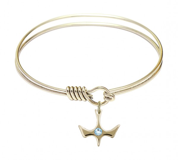 Smooth Bangle Bracelet with a Birthstone Holy Spirit Charm - Aqua