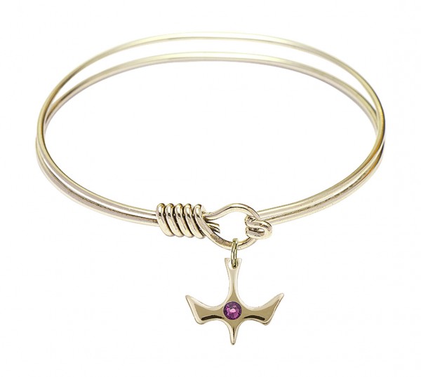 Smooth Bangle Bracelet with a Birthstone Holy Spirit Charm - Amethyst