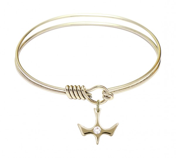 Smooth Bangle Bracelet with a Birthstone Holy Spirit Charm - Crystal