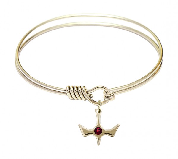 Smooth Bangle Bracelet with a Birthstone Holy Spirit Charm - Garnet
