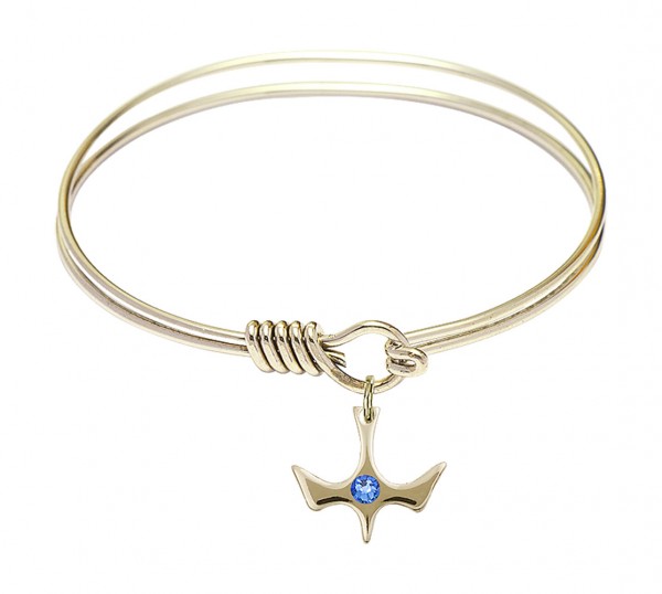 Smooth Bangle Bracelet with a Birthstone Holy Spirit Charm - Sapphire