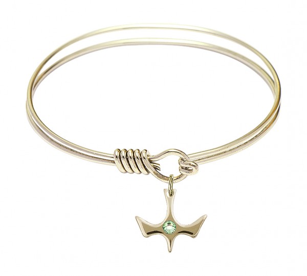 Smooth Bangle Bracelet with a Birthstone Holy Spirit Charm - Peridot